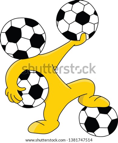Soccer ball headed cartoon mascot holding balls vector illustration