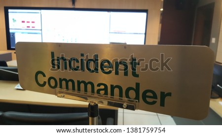 alphabet and Metal sign for incident commander Royalty-Free Stock Photo #1381759754