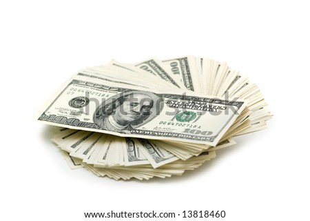 Stack of american dollars isolated on white