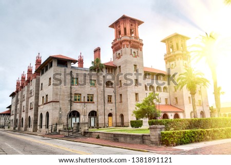Beautiful view of Flagler College facade at sunset, St Augustine - Florida - USA.