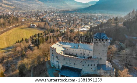 Lienz Castle aerial view in winter, Austria.