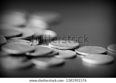 American cents on a dark background close up. Black amd white