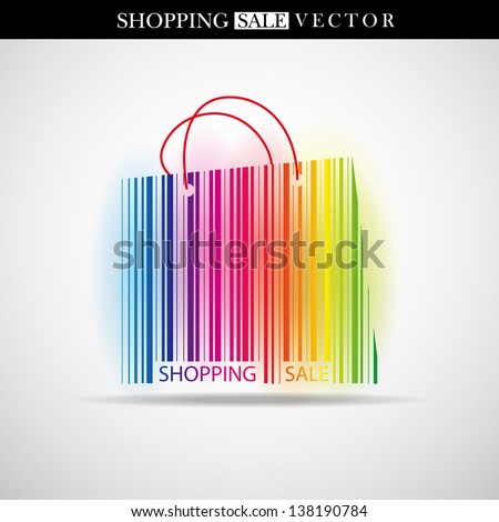 Abstract vector shopping bag made from bar-code - Sale theme