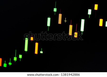 Display of quotes pricing graph visualization, Charts of financial instruments with various type of indicators including volume analysis for professional technical analysis on the monitor.