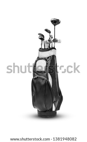 golf bag and accessories isolated on white background Royalty-Free Stock Photo #1381948082