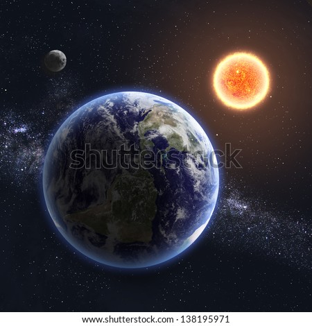 Earth and Sun. Elements of this image furnished by NASA