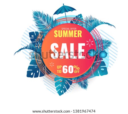 Summer abstract sale banner up to 60 % off. Seasonal design. Vector illustration. Royalty-Free Stock Photo #1381967474