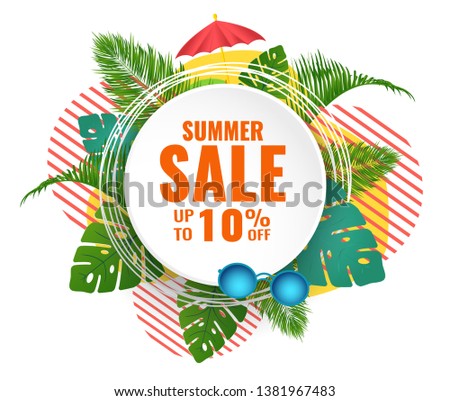 Summer abstract sale banner up to 10 % off. Seasonal design. Vector illustration. Royalty-Free Stock Photo #1381967483