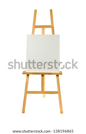 Clean canvas on a wooden easel isolated on a white background.