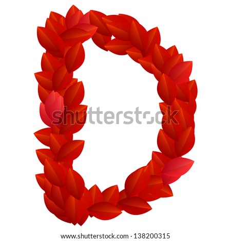 Letter D of alphabet made from red petals