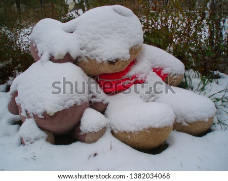  2 soft bear toys on snow	