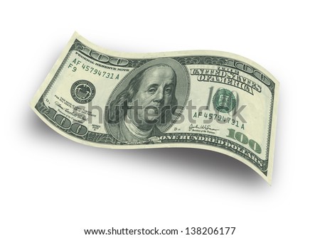 Close up hundred dollar banknote on white background Royalty-Free Stock Photo #138206177