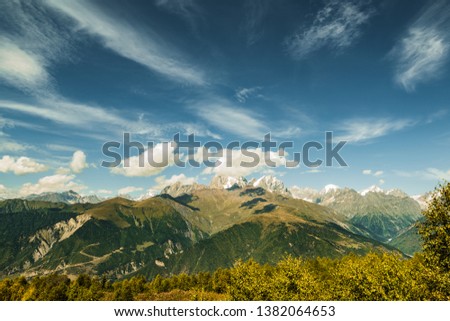 High in mountains on sunny day