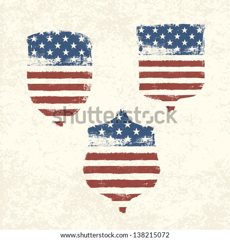 Shield shaped american flag. Vector set, EPS10