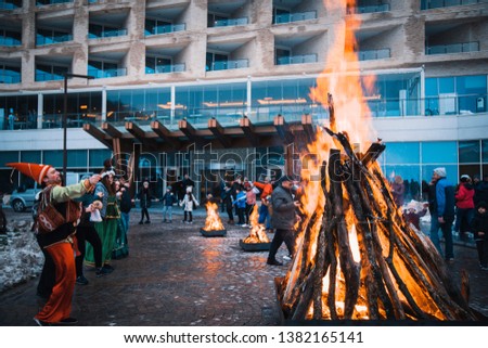 Azerbaijan traditional holiday Nowruz with bonfire and dance