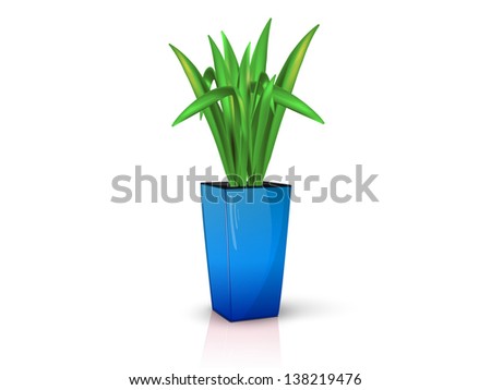 flower in glossy blue pot, realistic, volume with the reflection of the