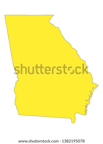 Yellow Map of US Federal State of Georgia