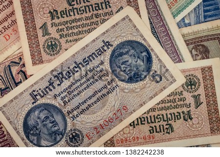Old Reichsmark bills of Germany, circa 1940