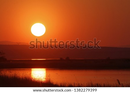 Sunset at the lake Neusiedler See in Hungary.  