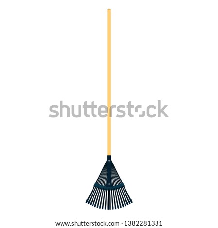 Leaf rake vector flat icon garden fall agriculture. Autumn clean tool isolated equipment broom. Farm grass device stick horticulture