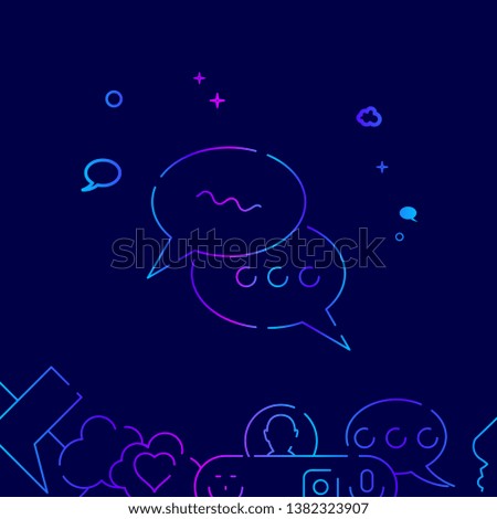 Chat Bubbles Vector Line Illustration. Dialogue, Chat Gradient Icon, Symbol or Pictogram, Sign. Dark Blue Background. Related Bottom Border.