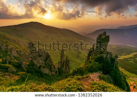 Landscape with the Ukrainian Carpathian Mountains in the summer warm season