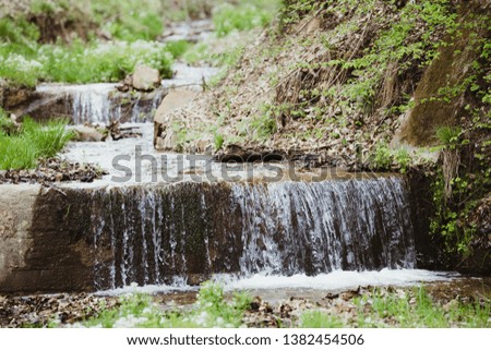 Refreshing summer mountain waterfall background
