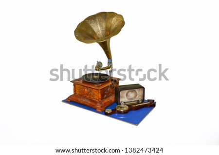 Gramophone, old radio and thermometer for atmospheric pressure