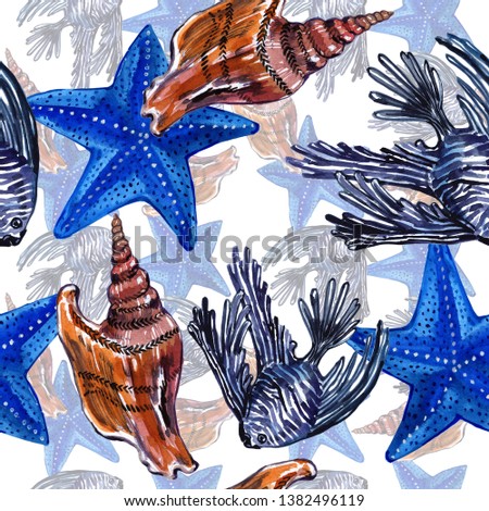 Watercolor underwater elements for backgrounds, textures, shell pattern. - Illustration