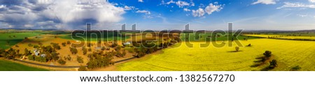 Panoramic country fields and agricultural farmlands for miles and miles in rural NSW Australia - 7 images stitched together