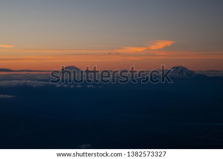 mount saint helens, reinier and adams in one picture aerial view 