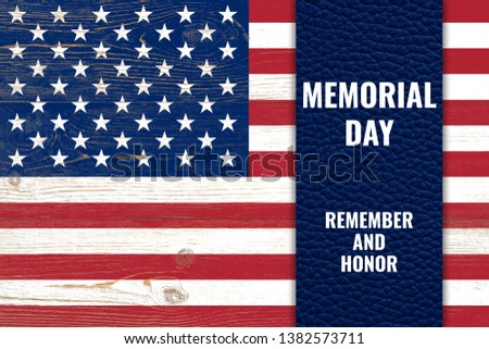 memorial day, card with painted us flag and text remember and honor
