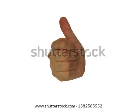 A hand gesture with a raised thumb up. Isolated on white background.