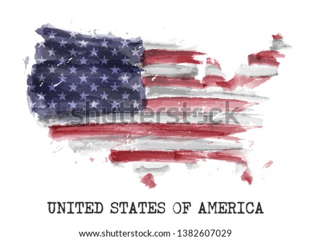 America flag watercolor painting design . Country map shape . Independence day ( 4 July 1776 ) and sports team concept . Vector .