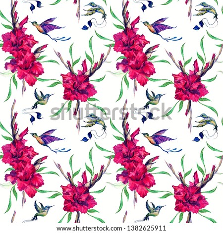 gladiolus flower watercolor seamless pattern texture