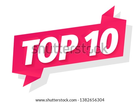 Top 10. Best ten list. 3D red word on pink ribbon. Winner tape award text title. Vector color Illustration clipart. Royalty-Free Stock Photo #1382656304