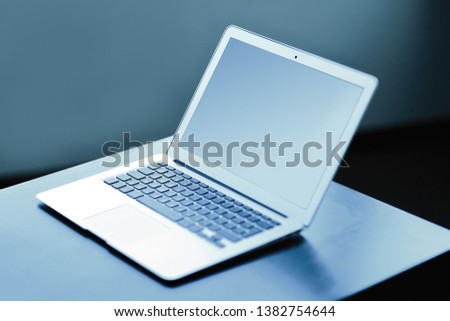 close up.open laptop with a black screen