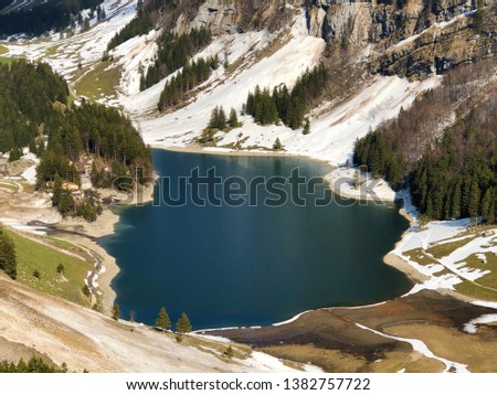 Alpine lake Seealpsee in the Alpstein mountain range and in the Appenzellerland region - Canton of Appenzell Innerrhoden (AI), Switzerland