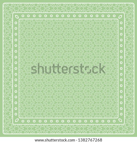 Abstract colored graphic pattern. Geometric ornament with frame, border. Line art, lace, embroidery background. Bandanna, shawl, scarf, tablecloth design for textile fabric print