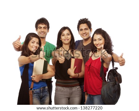 group of young teenager students showing thumbs up