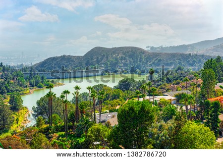 Urban views of the Beverly Hills area and residential buildings on the Hollywood hills. USA.