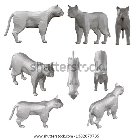 Set with polygonal cats in different positions. 3D. Vector illustration
