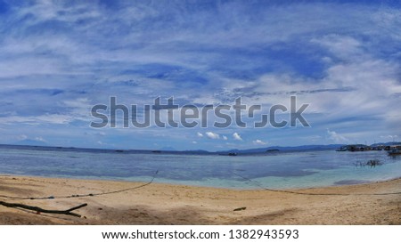 scenery panorama of beach with amazing clouds and white sand. landscape nature view