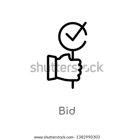 outline bid vector icon. isolated black simple line element illustration from marketing concept. editable vector stroke bid icon on white background Royalty-Free Stock Photo #1382990303