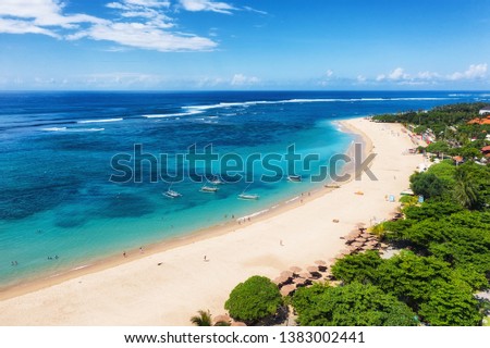 Aerial view at beach and ocean. Turquoise water background from top view. Summer seascape from air. Bali island, Indonesia. Travel - image