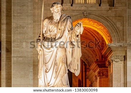 Saint Peter Basilica with Saint Paul statue in Vatican Rome by night