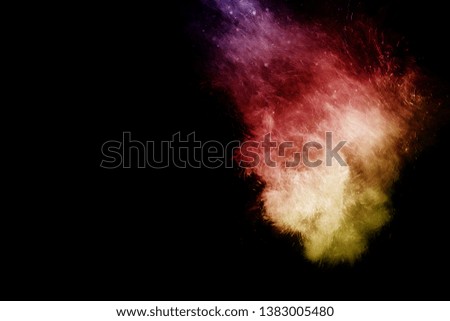 powder of Galaxy and Nebula color spreading effect for makeup artist or graphic design in black background 