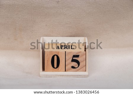 April 5th. Image of April 5 Pastel color calendar on white canvas background. empty space for text 