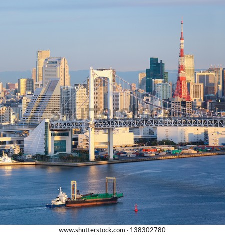 Skyline of Tokyo as seen from Odaiba at sunset
