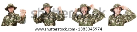 Funny soldier isolated on white 